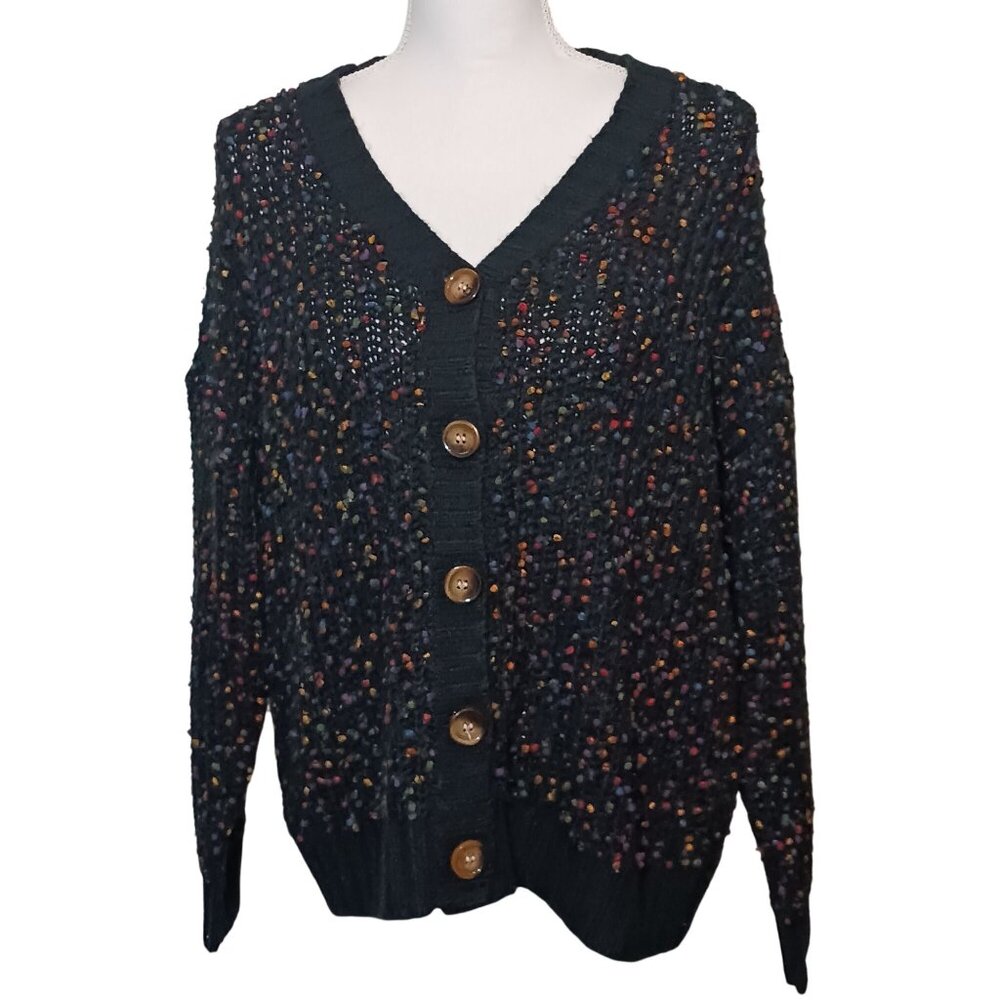 Hayden Los Angeles Confetti Popcorn Knit Buttoned Cardigan Sweater‎ Navy Multi S